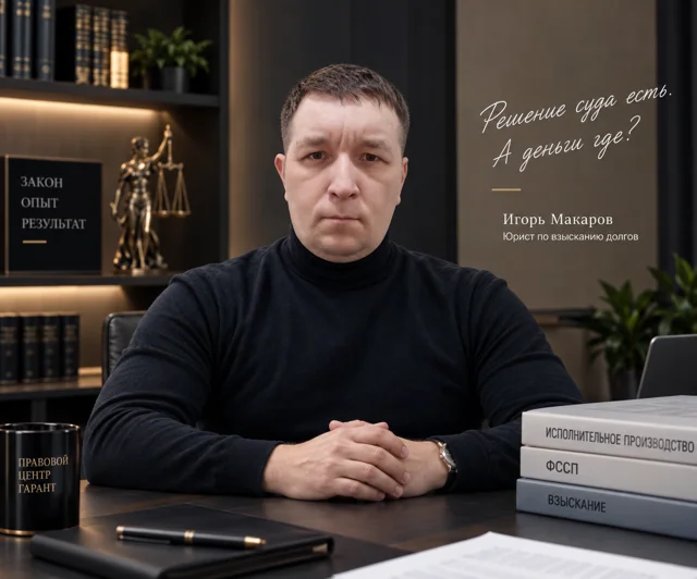 Игорь Макаров — юрист по взысканию долгов, за рабочим столом